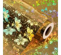 Flyhill Gold Holographic Wrapping Paper Roll, Gold Butterfly Thick Iridescent Gift Wrap Paper Roll for Birthday, Valentines Day, Wedding, Mothers Day - Mini Roll 17inch*32.8ft