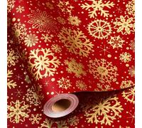 Flyhill Kraft Christmas Wrapping Paper,Gold Luxury Snowflake Metallic Gold Embossed Foil Gift Wrap Roll Design for Holiday, Party,Celebration, New Year (17 Inch X 32.8 Feet)