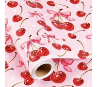 Flyhill Pink Cherry Bow Wrapping Paper Roll - Mini Roll (17 Inch x 16.5 Feet)