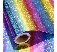 Flyhill Rainbow Holographic Wrapping Paper Roll, Shiny Iridescent Stripes Metallic Foil Gift Wrap Paper with Sparkling Dot for for Birthday, Wedding, Bridal Show, Disco party, Christmas - Mini Roll
