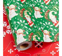 Flyhill Reversible Christmas Wrapping Paper Roll - 17 Inch X 33 Feet -Metallic Gold Foil Joyful Gnome,Snowman with Snowflake Green Gift Wrap for Christmas, Holiday, Party, Celebration