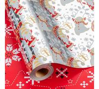 Flyhill Reversible Christmas Wrapping Paper Roll - 17 Inch X 33 Feet - Metallic Gold Foil Joyful Gnome,Snowman with Snowflake Silver Gift Wrap for Christmas, Holiday, Party, Celebration