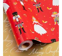 Flyhill Reversible Christmas Wrapping Paper Roll-Metallic Foil Shiny Red Nutcracker,Mouse King,Ballerina Design with Snowflake for Chrsitmas, Holiday, Party,Celebration-17 Inches x 33 Feet(46.8ft)