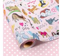 Flyhill Reversible Dog Wrapping Paper Roll,Pink & White Adorable Puppies,Bone,Paw Print,Polka Dot Gift Wrap Suitable for Birthday,Baby Shower,Party,Mini Roll (17 Inch x 16.5 Feet)