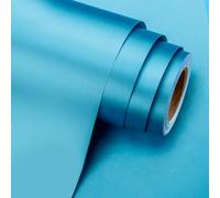 Flyhill Sky Blue Metallic Wrapping Paper-Mini Roll 17inch*32.8ft(46.8sqft-Solid Color Matte Light Paper for Christmas,Birthday,Wedding,Bridal Shower
