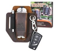 FLYHOMES Genuine Leather Multitool Sheath | Handmade Stitched Belt Organizer for Leatherman Surge | Holds Bit Kit & Extender | EDC Tools Pouch (Dark brown) Large