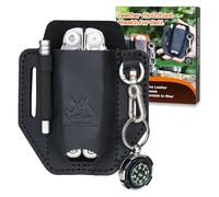 FLYHOMES Genuine Leather Multitool Sheath | Handmade Stitched Belt Organizer for Leatherman Surge | Holds Bit Kit & Extender | EDC Tools Pouch (Black) Large