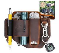 FLYHOMES Genuine Leather Multitool Sheath | Handmade Stitched EDC Belt Organizer for Leatherman Surge | Flashlight, Knife Holster, Pen & Tools Pouch | Dark Brown (Large)