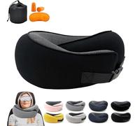 Flyhugz，Flyhugz Neck Pillow，Flyhugs Neck Pillow, Flyhugz Stowable U-Shaped Pillow For Airplanes, Car, Office, Sleeping Upright (Black A)