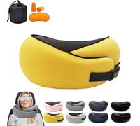 Flyhugz，Flyhugz Neck Pillow，Flyhugs Neck Pillow, Flyhugz Stowable U-Shaped Pillow For Airplanes, Car, Office, Sleeping Upright (Yellow)