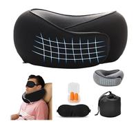 Flyhugz Neck Pillow, Travel Pillow 360° Support, Memory Foam Travel Neck Pillow for Airplane With 3D Contoured Eye Masks,Earplugs, U-Shaped Pillow For Airplanes, Car, Office, Sleeping Upright (Black)