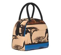 FLYIFE African Wild Animals Printed Insulated Lunch Bag Cooler Tote Bag Water-Resistant Lunch Organizer for Work/School/Outdoor/Picnic, Black