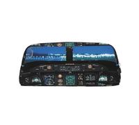 FLYIFE Airplane Cockpit Printed Leather Pencil Case for Girls Boys - Silver Zipper Pencil Bag Pen Pouch Cosmetic Organizer Bag for School Office Travel