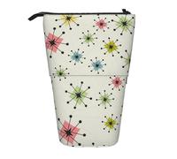 FLYIFE Atomic Stars Retro Pattern Printed Standing Pencil Case Telescopic Pen Pouch - Cute Pencil Case with Pen Holder and Makeup Bag for Student School Office College