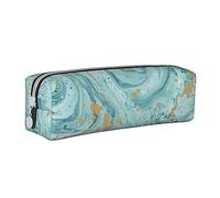 FLYIFE Azurite Teal and Foil Gold Oil Marble Pattern Leather Pencil Bag Zipper Pencil Pen Case Pencil Pouch Bag Organizer for Girls Boys Student School Office College