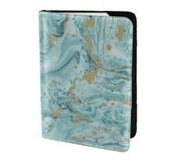 FLYIFE Azurite Teal and Foil Gold Oil Marble Pattern Printed Passport Holder Cover 5.5 inches, Leather Passport Cover Case Travel Passport Wallet for Women Men