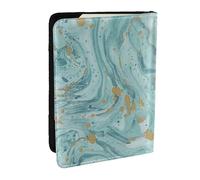 FLYIFE Azurite Teal and Foil Gold Oil Marble Pattern Printed Passport Holder Cover, PU Leather Passport Cover Case Travel Passport Wallet for Women Men