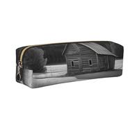 FLYIFE Barn Black and White Leather Pencil Case Gold Zipper Pen Pencil Pouch Bag Organizer for Girls Boys Student School Office College