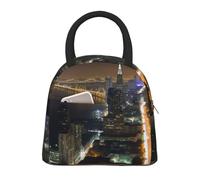 FLYIFE Beautiful City Night View Printed Insulated Lunch Bag Cooler Tote Bag Water-Resistant Lunch Organizer for Work/School/Outdoor/Picnic, Black