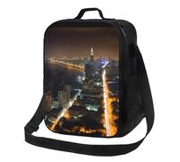FLYIFE Beautiful City Night View Printed Insulated Lunch Bag with Adjustable Shoulder Strap, Portable Cooler Lunch Tote Bag for Picnic/Work/School/Travel