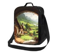 FLYIFE Beautiful Village Printed Insulated Lunch Bag with Adjustable Shoulder Strap, Portable Cooler Lunch Tote Bag for Picnic/Work/School/Travel