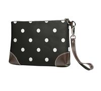 FLYIFE Black And White Polka Dot Printed Wristlet Bags Leather Clutch Womens Zip Purse Wallet Handbag With Wrist Strap