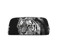 FLYIFE Black and White Tiger Printed Leather Pencil Case for Girls Boys - Gold Zipper Pencil Bag Pen Pouch Cosmetic Organizer Bag for School Office Travel