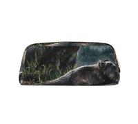 FLYIFE Black Bear Printed Leather Pencil Case for Girls Boys - Gold Zipper Pencil Bag Pen Pouch Cosmetic Organizer Bag for School Office Travel