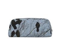 FLYIFE Black Crow Birds Printed Leather Pencil Case for Girls Boys - Gold Zipper Pencil Bag Pen Pouch Cosmetic Organizer Bag for School Office Travel