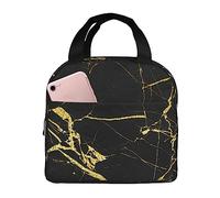 FLYIFE Black Gold Marble Insulated Lunch Bag Cooler Aluminum Foil Portable Lunch Tote Bag- Waterproof, Breathable, Lightweight, and Durable