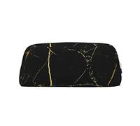 FLYIFE Black Gold Marble Printed Leather Pencil Case for Girls Boys - Silver Zipper Pencil Bag Pen Pouch Cosmetic Organizer Bag for School Office Travel