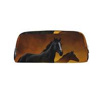 FLYIFE Black Horses Red Glowing Clouds Printed Leather Pencil Case for Girls Boys - Gold Zipper Pencil Bag Pen Pouch Cosmetic Organizer Bag for School Office Travel
