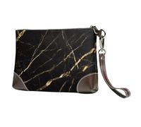 FLYIFE Black Rose Gold Marble Printed Wristlet Bags Leather Clutch Womens Zip Purse Wallet Handbag With Wrist Strap