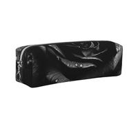 FLYIFE Black Rose Leather Pencil Case Silver Zipper Pen Pencil Pouch Bag Organizer for Girls Boys Student School Office College