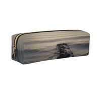 FLYIFE Black Sea Leather Pencil Case Gold Zipper Pen Pencil Pouch Bag Organizer for Girls Boys Student School Office College