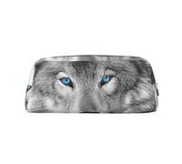 FLYIFE Blue-Eyed Wolf Printed Leather Pencil Case for Girls Boys - Gold Zipper Pencil Bag Pen Pouch Cosmetic Organizer Bag for School Office Travel