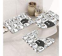 FLYIFE Cartoon Black White Sheep Printed Non-Slip Bathroom Mats Sets 3 Piece - Flannel Bathroom Rug With U Shaped Toilet Mat, And Toilet Seat Cover