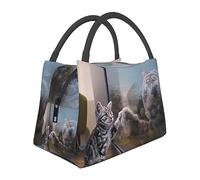 FLYIFE Cat and Reflection Tiger Animal Insulated Lunch Bag with Aluminum Foil Lining - Stylish and Portable Cooler Bag for Picnic/Work/School/Travel