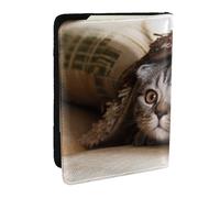 FLYIFE Cat Under Blanket Printed Passport Holder Cover, PU Leather Passport Cover Case Travel Passport Wallet for Women Men