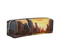 FLYIFE Chicago Downtown Sunset Leather Pencil Case Silver Zipper Pen Pencil Pouch Bag Organizer for Girls Boys Student School Office College