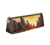 FLYIFE Chicago Downtown Sunset Printed Triangle Leather Pencil Case for Girls Boys, Zipper Pencil Bag Pen Pouch Bag Organizer for Student School Office College