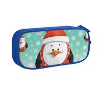 FLYIFE Christmas Santa Penguin Large Pencil Bag with 2 Compartments Pencil Pen Case Pencil Pouch Bag Organizer for Girls Boys Student School Office College, Blue