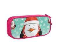 FLYIFE Christmas Santa Penguin Large Pencil Bag with 2 Compartments Pencil Pen Case Pencil Pouch Bag Organizer for Girls Boys Student School Office College, Pink