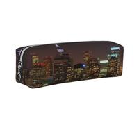 FLYIFE Cityscape Night Canada Leather Pencil Case Silver Zipper Pen Pencil Pouch Bag Organizer for Girls Boys Student School Office College