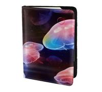 FLYIFE Colorful Jellyfish Printed Passport Holder Cover 5.5 inches, Leather Passport Cover Case Travel Passport Wallet for Women Men