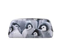 FLYIFE Cute Penguin Printed Leather Pencil Case for Girls Boys - Gold Zipper Pencil Bag Pen Pouch Cosmetic Organizer Bag for School Office Travel