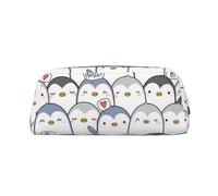 FLYIFE Cute Penguin Printed Leather Pencil Case for Girls Boys - Silver Zipper Pencil Bag Pen Pouch Cosmetic Organizer Bag for School Office Travel