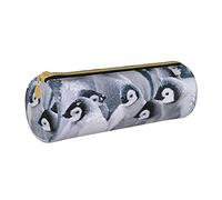 FLYIFE Cute Penguin Round Leather Pencil Case for Girls Boys, Zipper Pencil Bag Pen Pouch Bag Organizer for Student School Office College