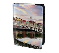 FLYIFE Dublin Ireland Ha Penny Bridge Sunset River Landscape Printed Passport Holder Cover 5.5 inches, Leather Passport Cover Case Travel Passport Wallet for Women Men