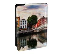 FLYIFE Dublin Ireland Ha Penny Bridge Sunset River Landscape Printed Passport Holder Cover, PU Leather Passport Cover Case Travel Passport Wallet for Women Men